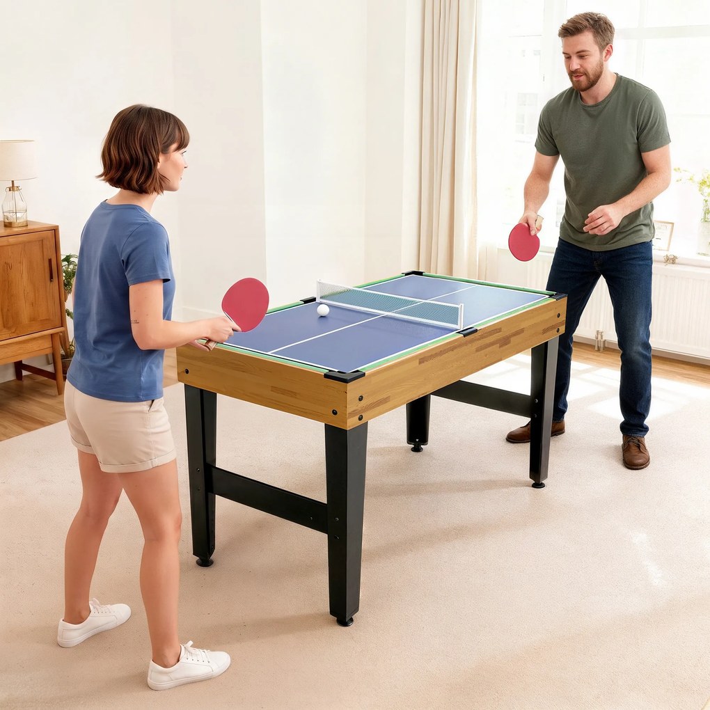SPORTNOW Masă de Jocuri 13 în 1 cu Fotbal de Masă, Ping Pong, Air Hockey, Biliard, Șah și Altele, Culoare Nuc | Aosom Romania
