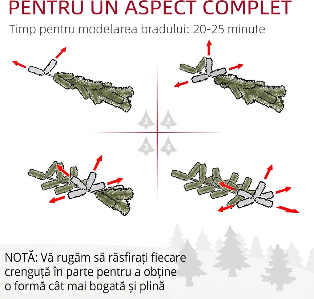 HOMCOM Brad de Crăciun Înzăpezit cu Trei Secțiuni, 490 de Crengi din Metal și Plastic, 54x54x210 cm, Verde | Aosom Romania