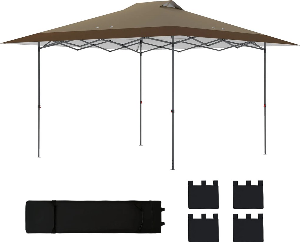 Outsunny Cort Pliabil Pop-up 4x4 m cu Blocare Centrală, UPF50+, Înălțime Reglabilă, Saci cu Nisip și Husă cu Roți, Bej și Maro | Aosom Romania