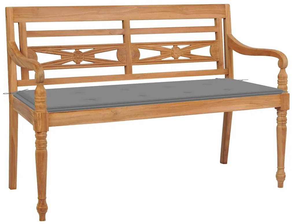 vidaXL Bancă Batavia cu pernă gri, 120 cm, lemn masiv tec