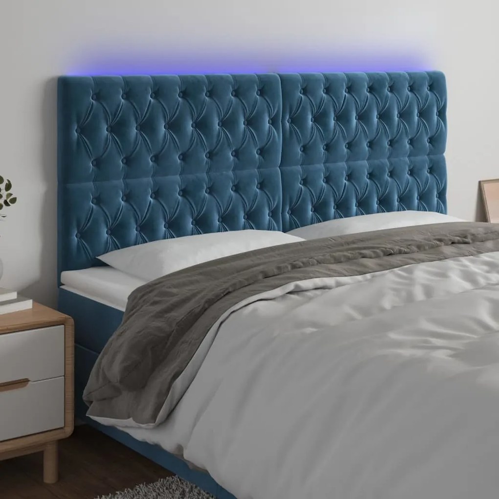 vidaXL Tăblie de pat cu LED, albastru închis, 180x7x118/128cm, catifea