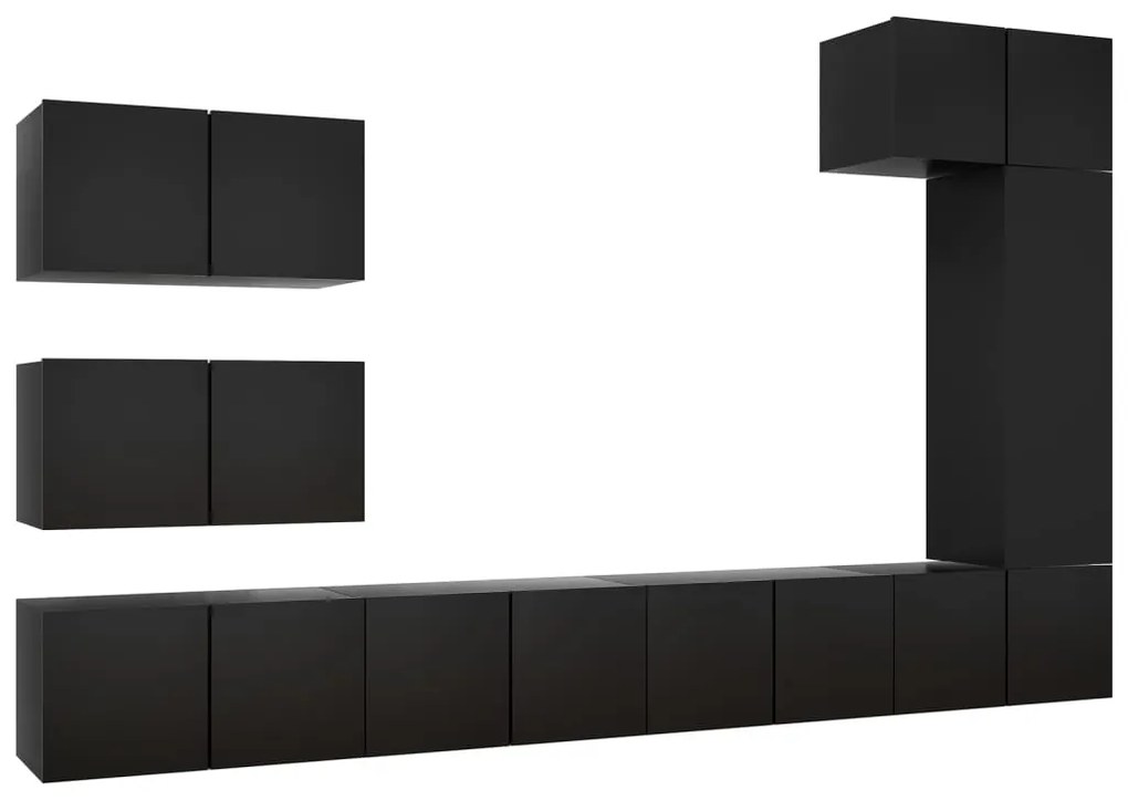 3078821 vidaXL Set dulapuri TV, 8 piese, negru, lemn prelucrat