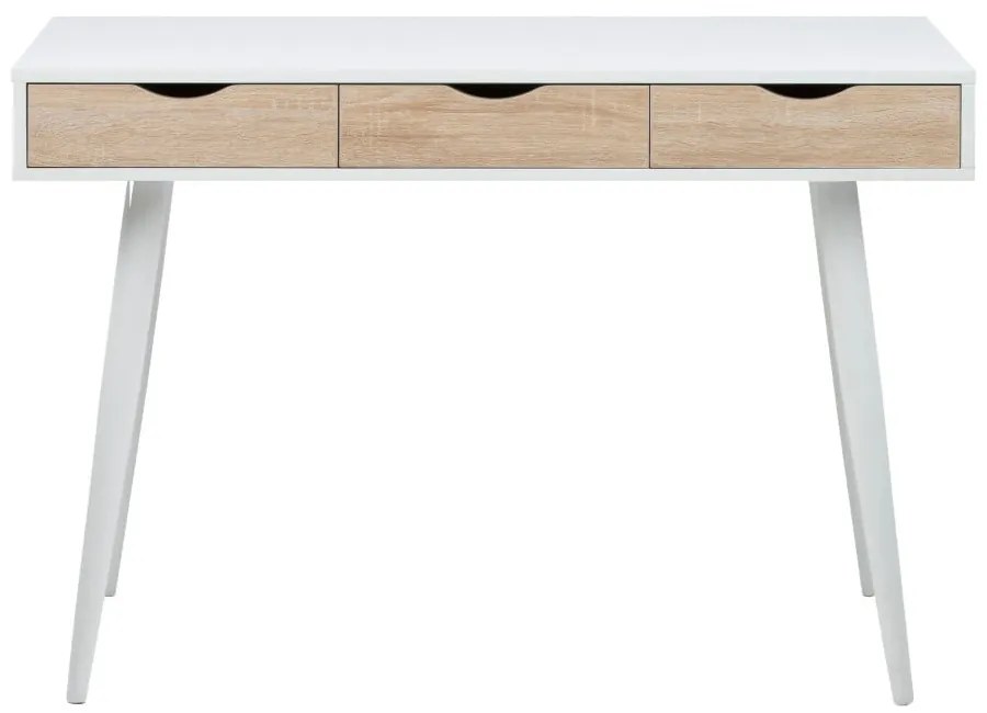 Birou cu 3 sertare cu aspect de lemn Actona Neptun, alb