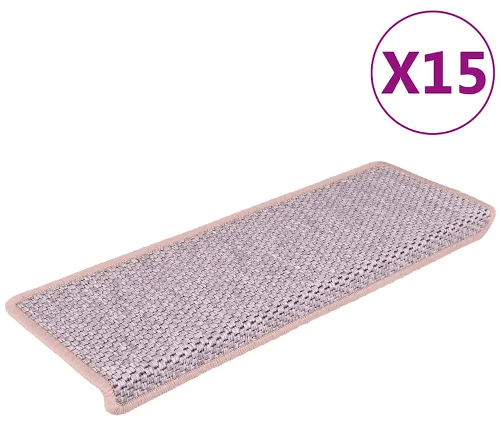vidaXL Covorașe scări autoadezive, 15 buc. roz 65x21x4 cm aspect sisal