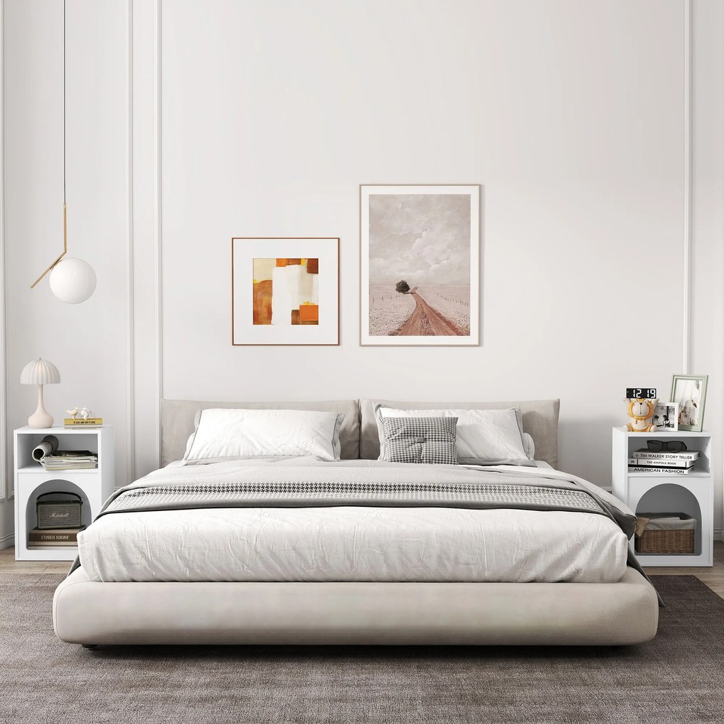 HOMCOM Set de 2 mese de noapte, masă de noapte cu compartimente deschise, design arcuit, 40 x 30 x 60 cm, alb | Aosom Romania