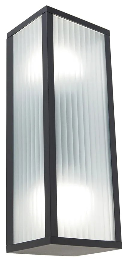 Lampă de perete inteligentă de exterior neagră cu sticlă canelată, incl. 2 Wifi A60 - Charlois