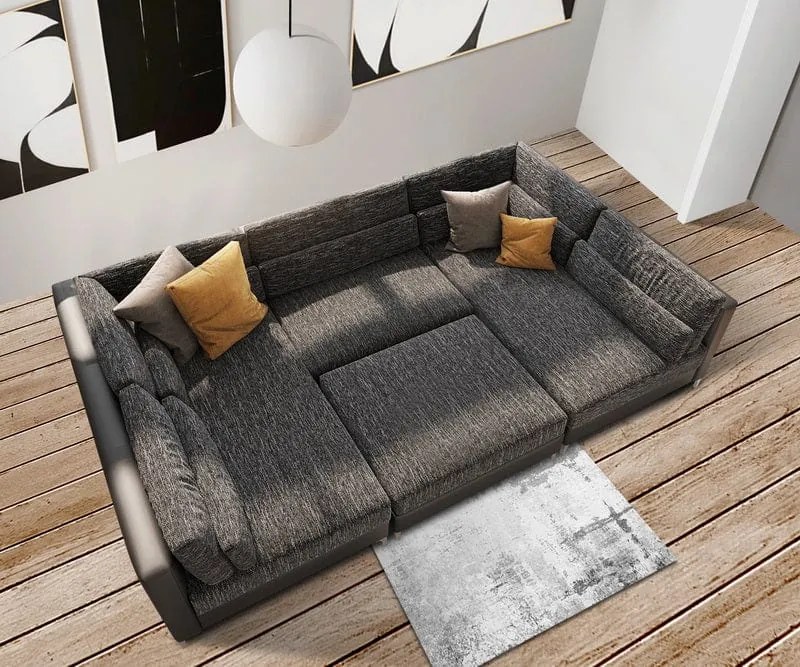 Colțar modular in forma de U Julio Black Grey 300x185 cm
