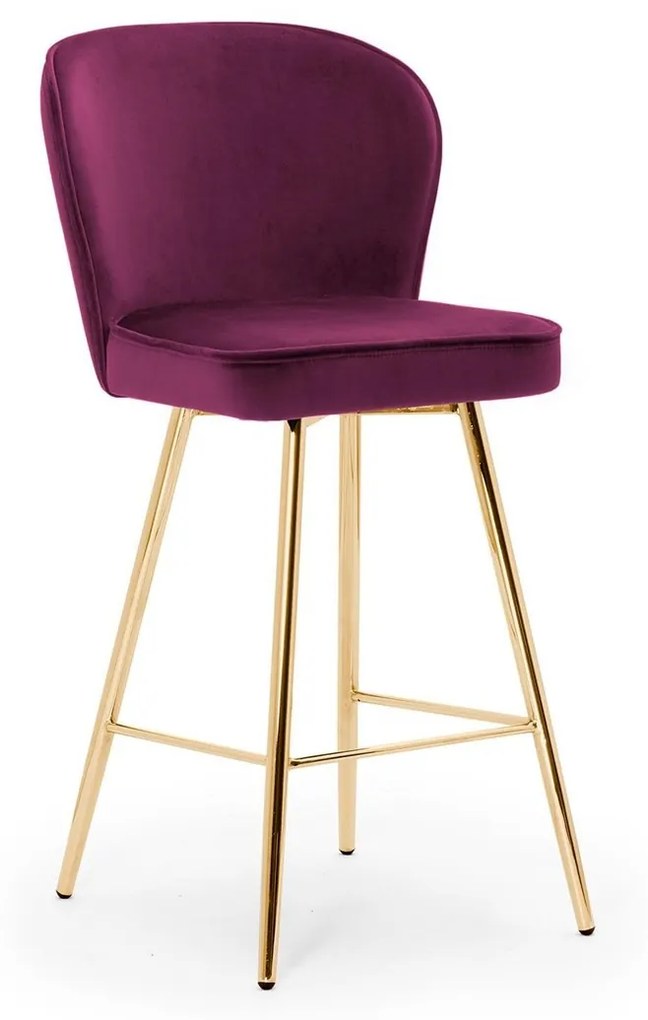 Scaun de bar Aine burgundy picioare gold - H70 cm