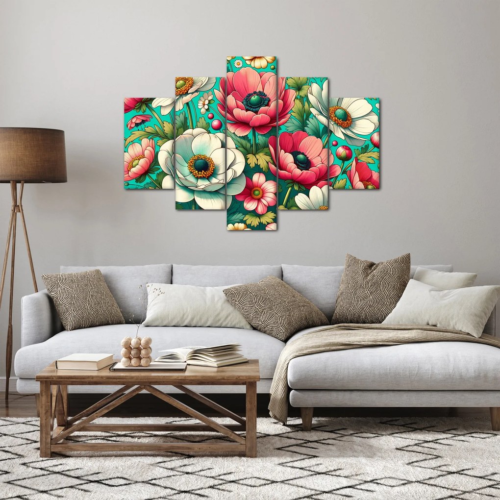 Tablou - Flori pe fundal albastru (150x105 cm)