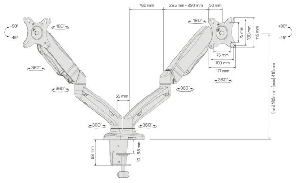 Suport universal pentru 2 monitoare CONNECT IT CMF-3207-BK 13-27” negru