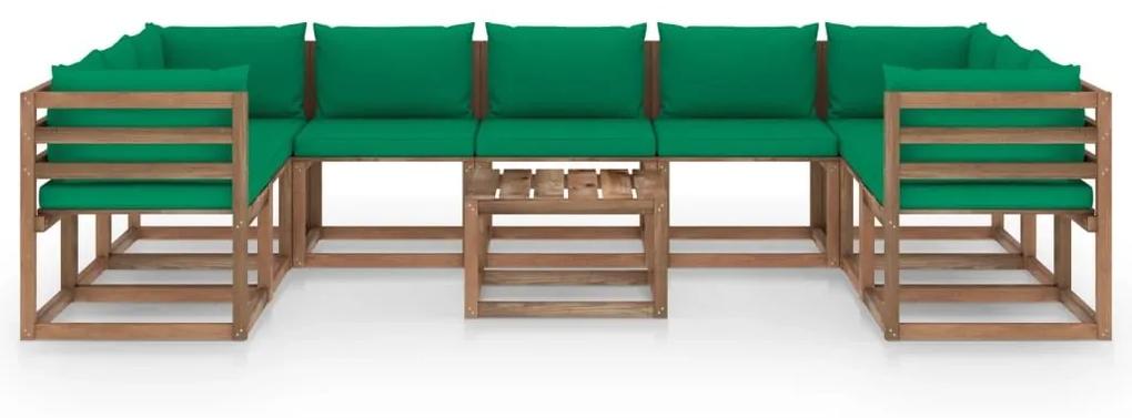 Set mobilier de gradina cu perne verzi, 10 piese