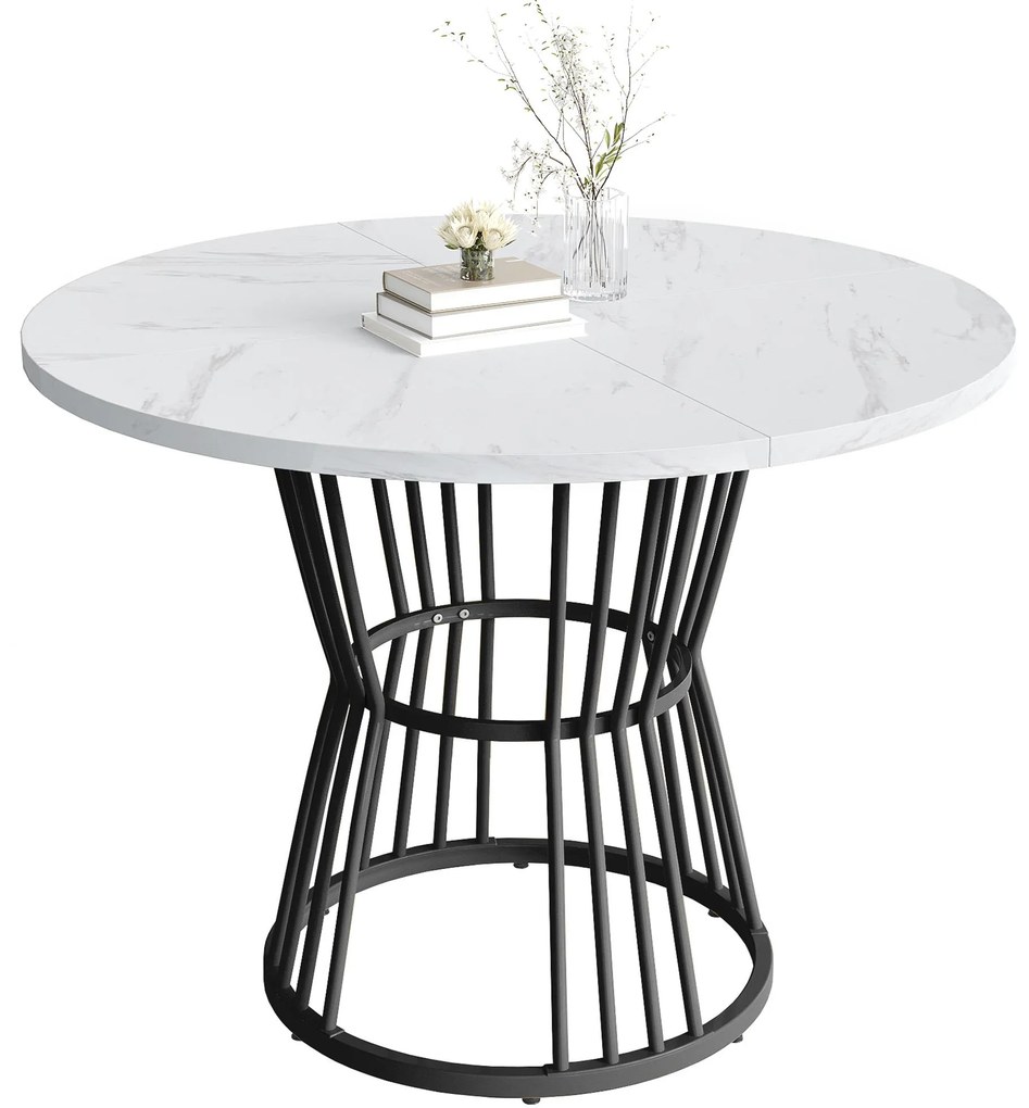Masă rotundă modernă pentru dining, Alb+Negru | Aosom Romania