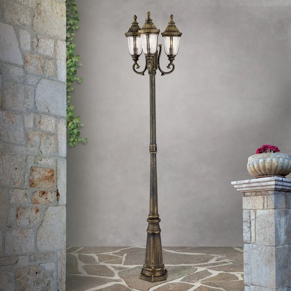 Stalp iluminat exterior cu 3 brate IP23 H112cm August AL 11-1123/3 Patina OR