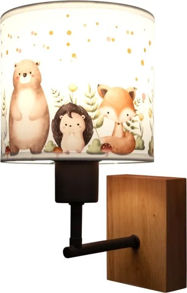Brilagi - Aplica de perete BOBO WOOD 1xE27/25W/230V stejar/negru/alb/cu motive animale
