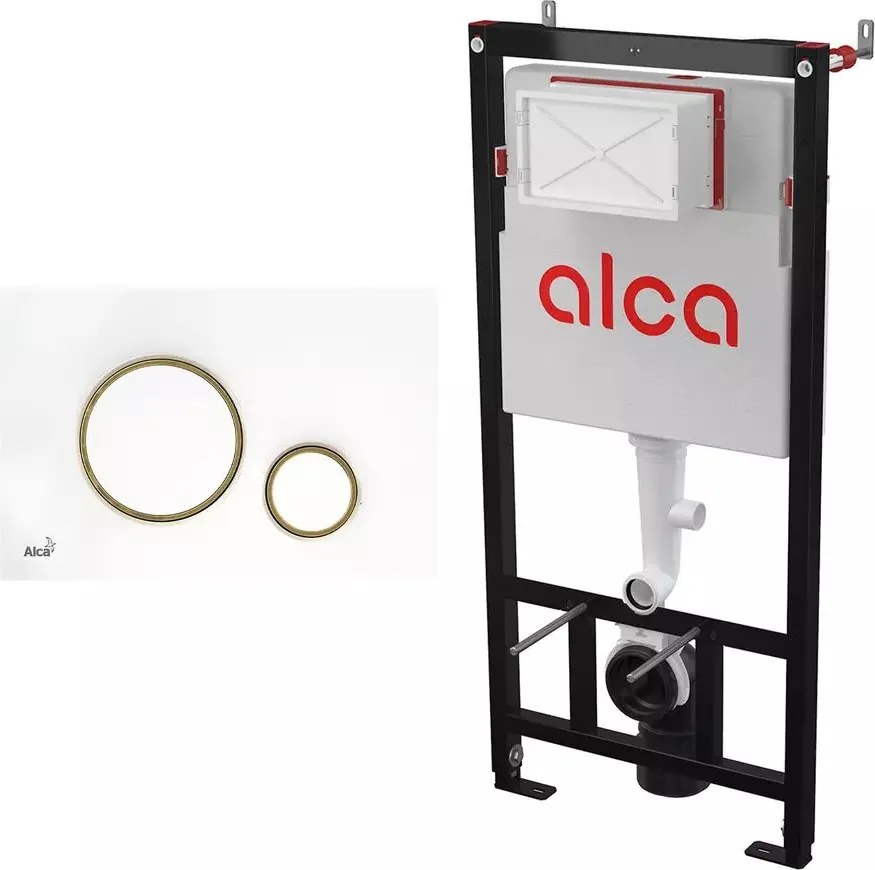 Set rezervor WC cu cadru incastrat Alca AM101/1120 si clapeta de actionare Thin M775 alb - auriu lucios