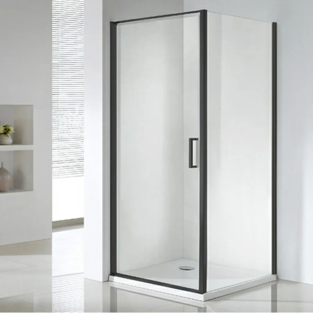 Cabină de duș pătrată Quadrum Black cu 1 ușă, cu finisaj Easy Clean, fără cădiță de duș