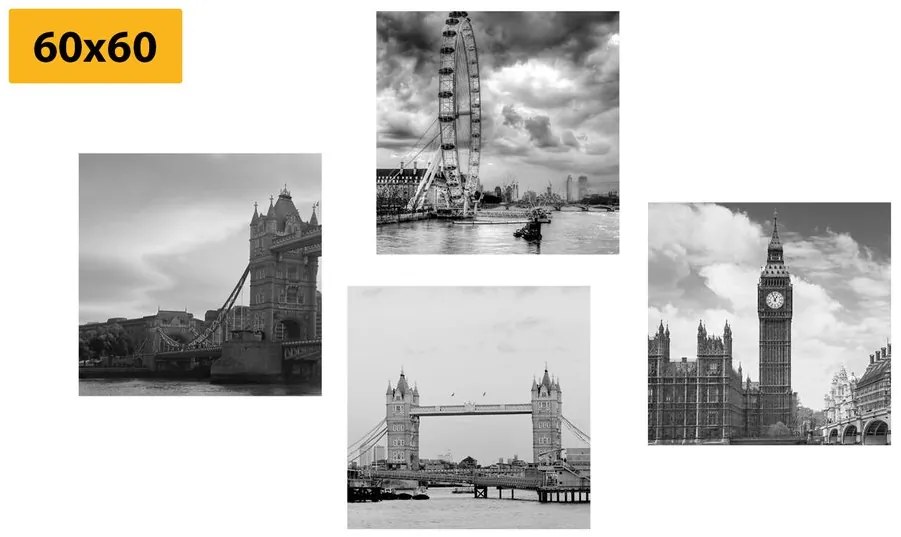 Set tablouri Londra misterioasă în design alb-negru