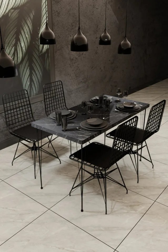 Set Masa si 4 Scaune Bucatarie BNDYMK001, PAL Melaminat / Metal, Negru