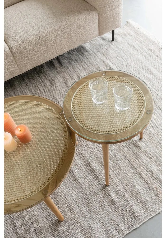 Măsuță de cafea în culoare naturală rotundă din sticlă ø 70 cm Haru – White Label