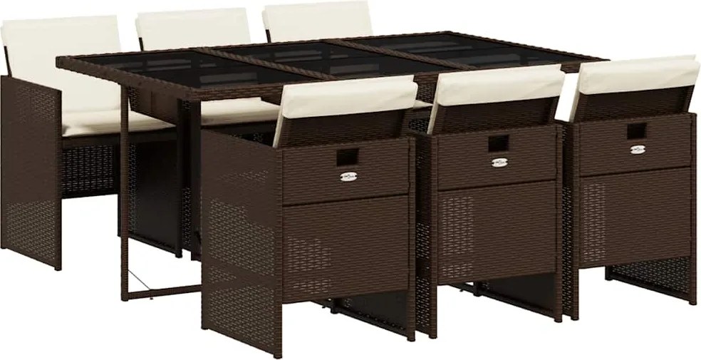 vidaXL Set mobilier de grădină cu perne, 7 piese, maro, poliratan