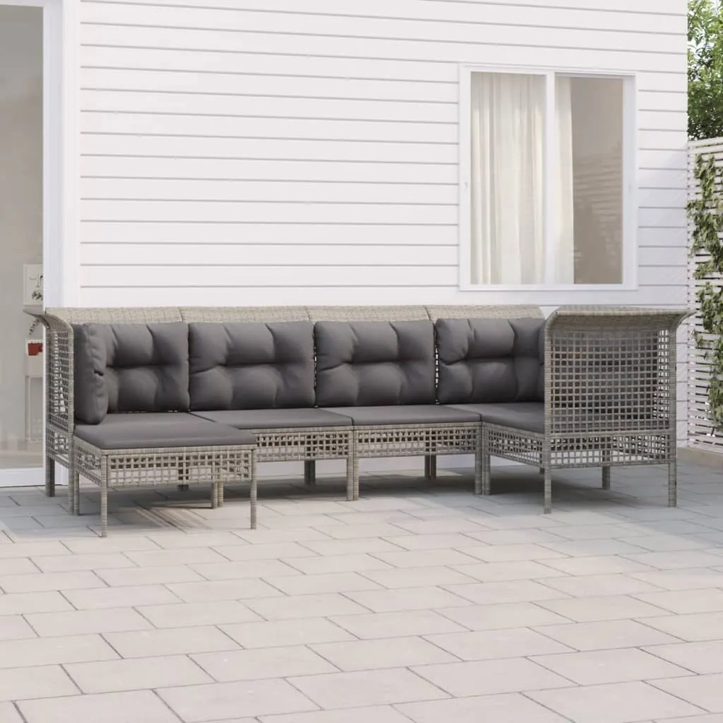 vidaXL Set mobilier de grădină cu perne, 6 piese, gri, poliratan