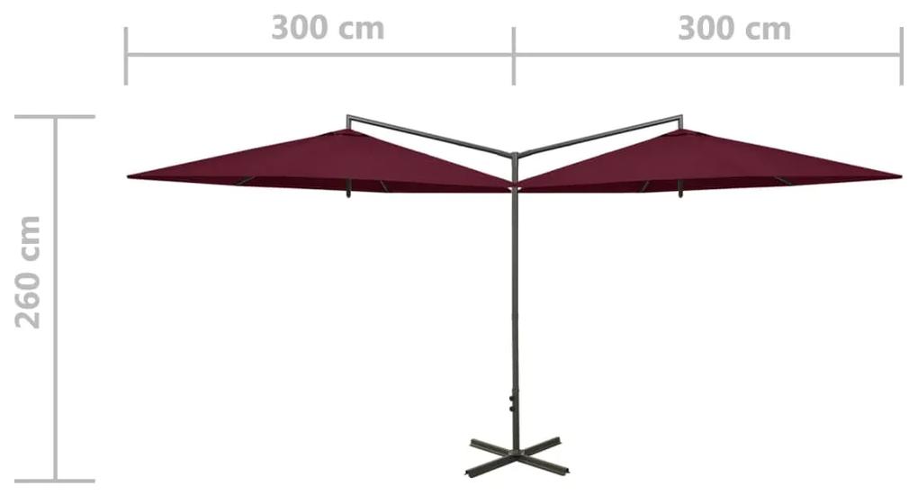 Umbrela de soare dubla cu stalp din otel, rosu bordo, 600 cm Rosu bordo