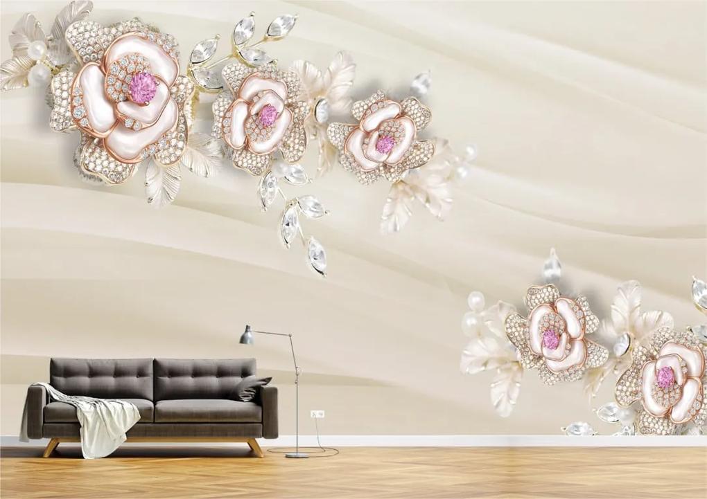 Tapet Premium Canvas - Abstract flori cu perle albe