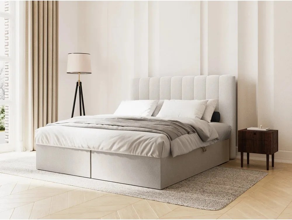 Pat boxspring gri cu spațiu de depozitare 160x200 cm Gina – Milo Casa