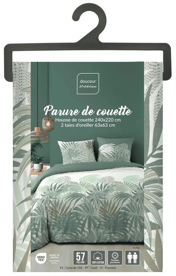 Lenjerie de pat verde din bumbac pentru pat dublu, extinsă 240x220 cm Nymea – douceur d'intérieur