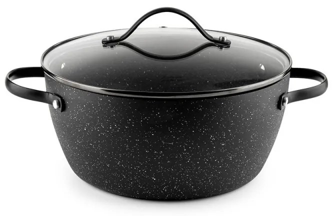 Cratiță Luigi Ferrero Symphony FR-2410, 24x11.5 cm, 4.3 l, Acoperire antiaderentă, Capac din sticlă cu gaură pentru abur, Mânere din oțel cu PVD, Inducție, Marmură neagră