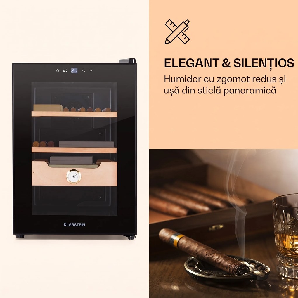 Klarstein El Presidente 37, Humidor pentru trabucuri, 37L, 2 sertare, 1 compartiment din lemn de cedru