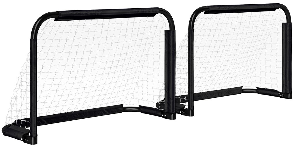 HOMCOM Set de obiective de fotbal, 2 obiective mini pliabile, cadru metalic, inclusiv unelte, 90 x 36 x 60 cm, Negru | Aosom Romania