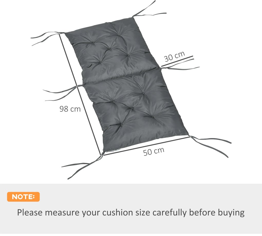 Outsunny Set de 2 perne de scaun de exterior, perne de grădină cu atașe, perne pentru terasă sau balcon, 98 x 50 x 8 cm, gri | Aosom Romania
