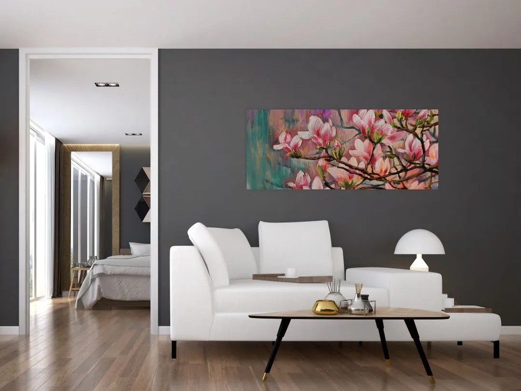 Tablou - Pictură în ulei, Sakura în floare (120x50 cm)