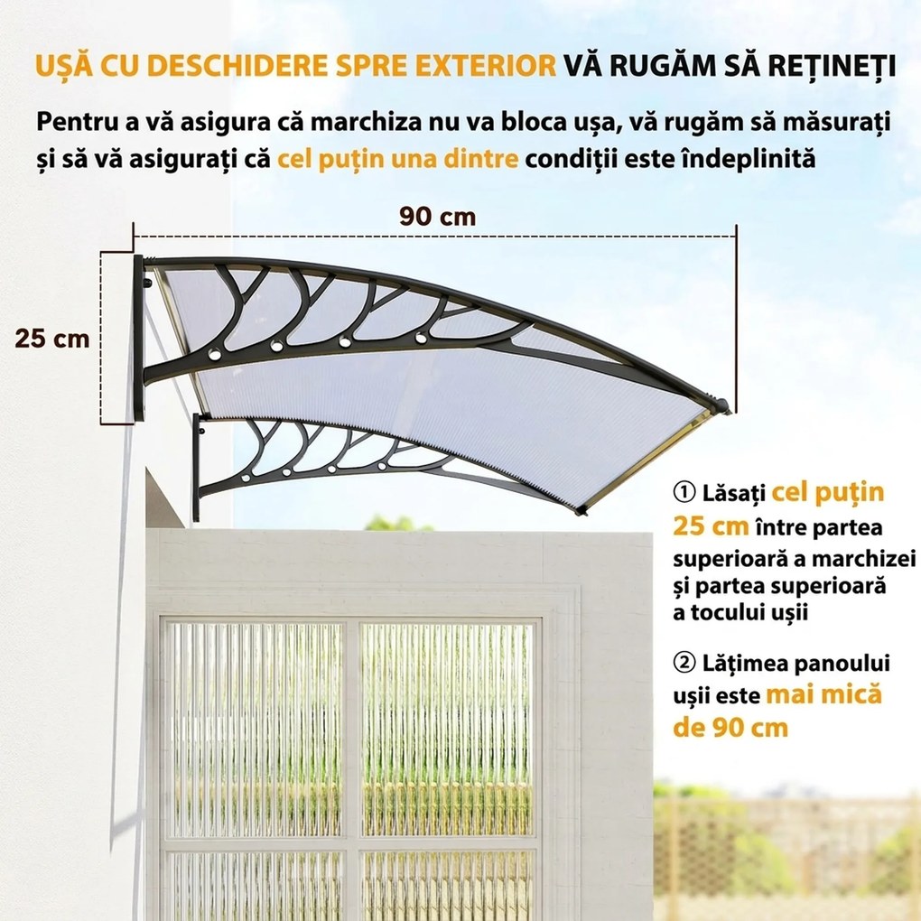 Outsunny Copertină Curbată pentru Exterior cu Panouri din Policarbonat și Sistem de Fixare Inclus | Aosom Romania