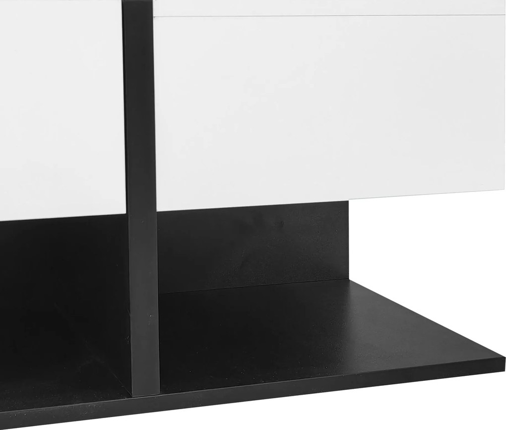 Masă de cafea cu 2 sertare, masă pătrată de living cu spațiu de depozitare, 70x70x35,5 cm, Negru+Alb