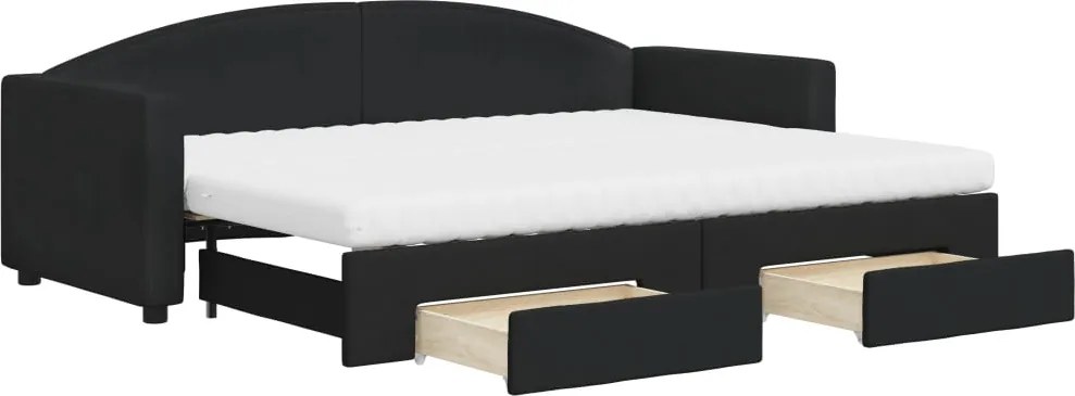 vidaXL Pat de zi cu extensie și sertare, negru, 80x200 cm, textil