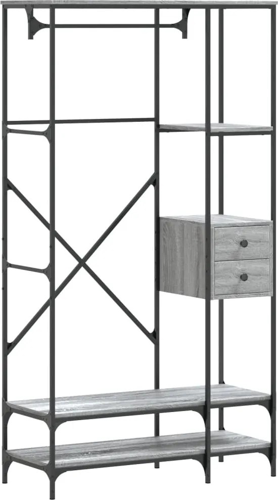 vidaXL Suport de haine cu rafturi, gri sonoma, lemn prelucrat