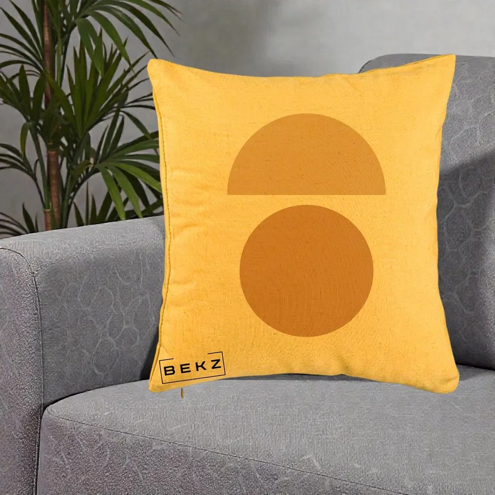 Perna Decorativa Geometric Minimalist Auriu, 40x40 cm, Galben, Husa Detasabila, Perna Inclusa, BEKZ®