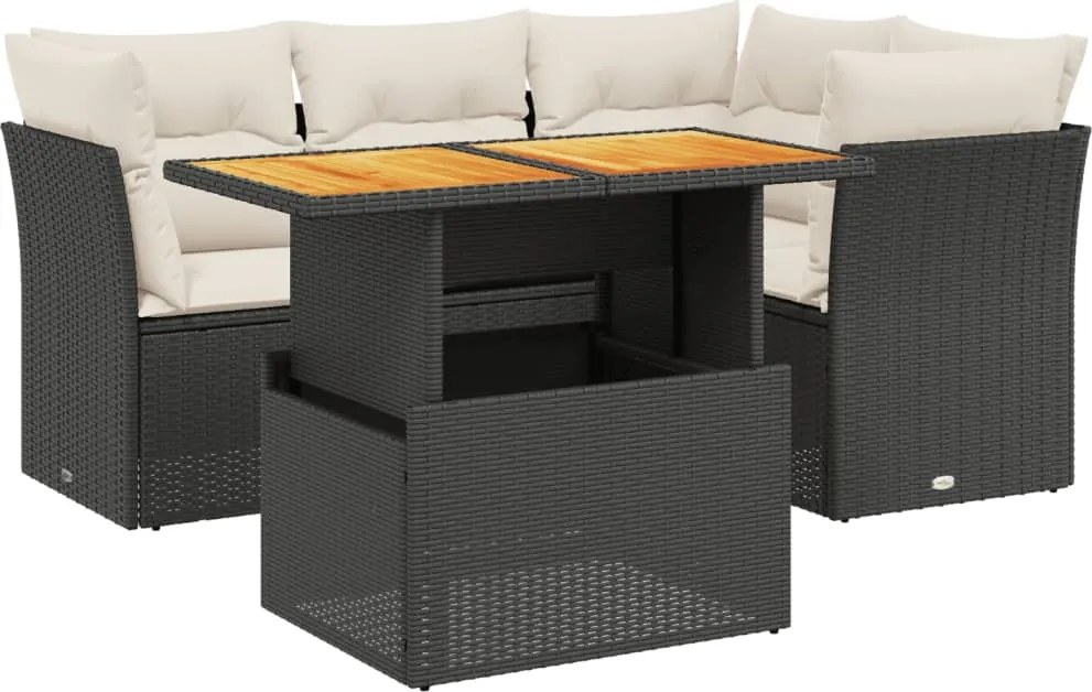 vidaXL Set mobilier de grădină cu perne, 5 piese, negru, poliratan