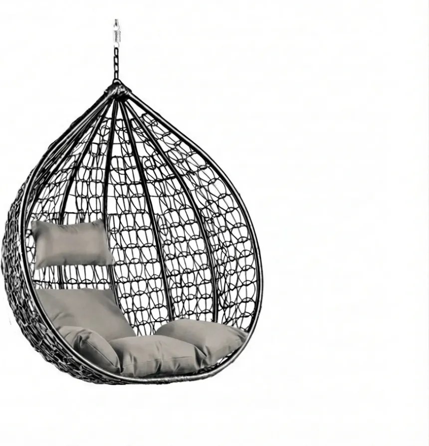 Scaun suspendat negru KOKON fara suport, perna deschisa la culoare