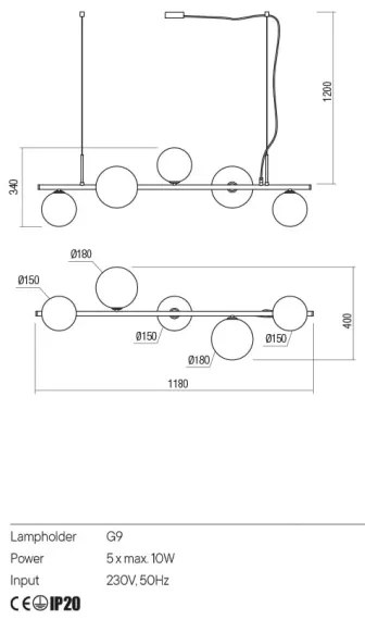 Lustră pe cablu ROY Redo 01-2779 5xG9/10W/230V