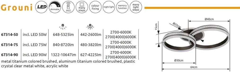 Plafoniera LED cu telecomanda design modern Grouni 80x50cm
