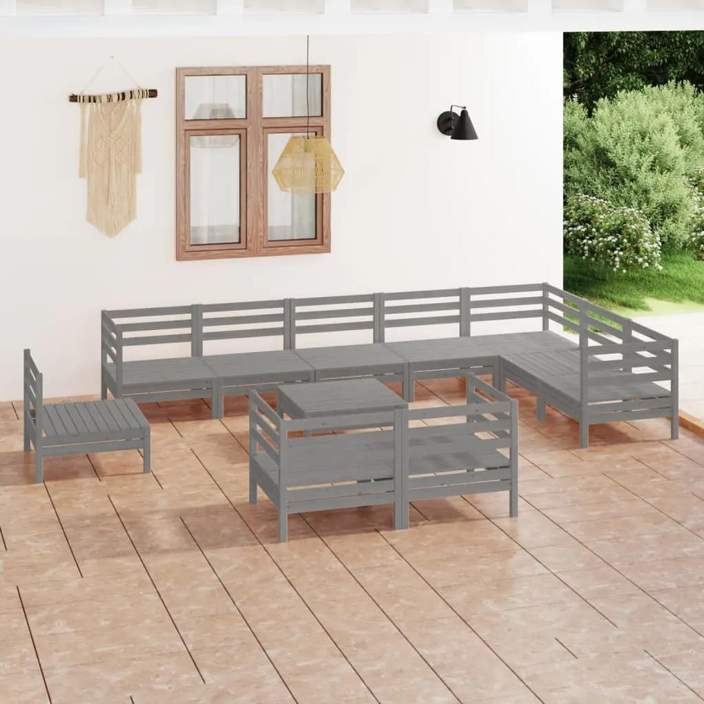 3083091 vidaXL Set mobilier de grădină, 11 piese, gri, lemn masiv de pin