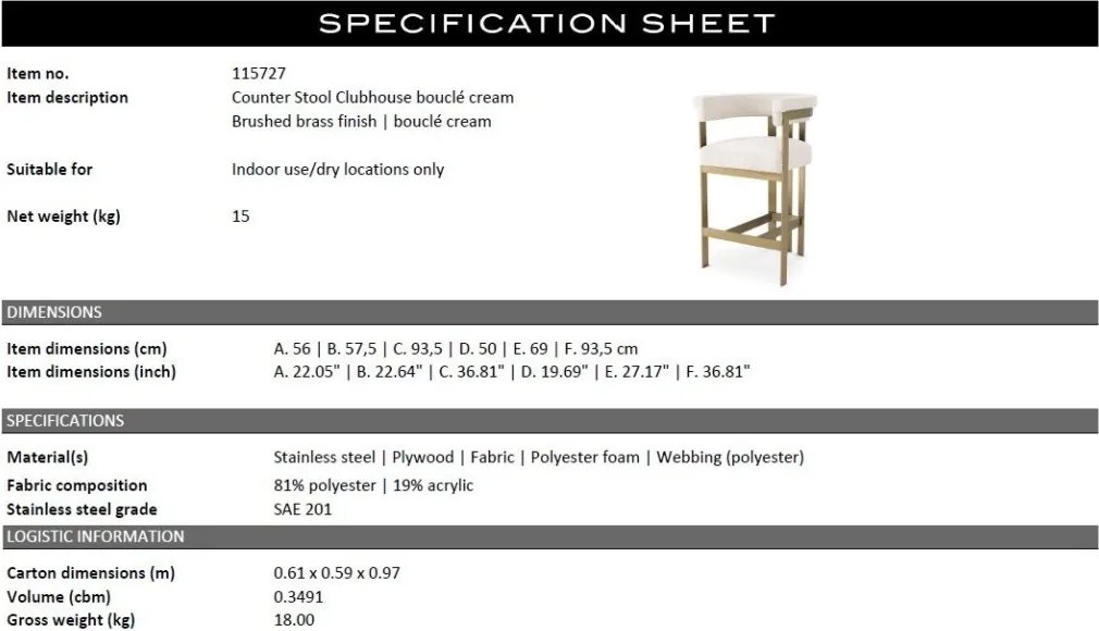 Scaun de bar design LUX, Counter Stool Clubhouse crem
