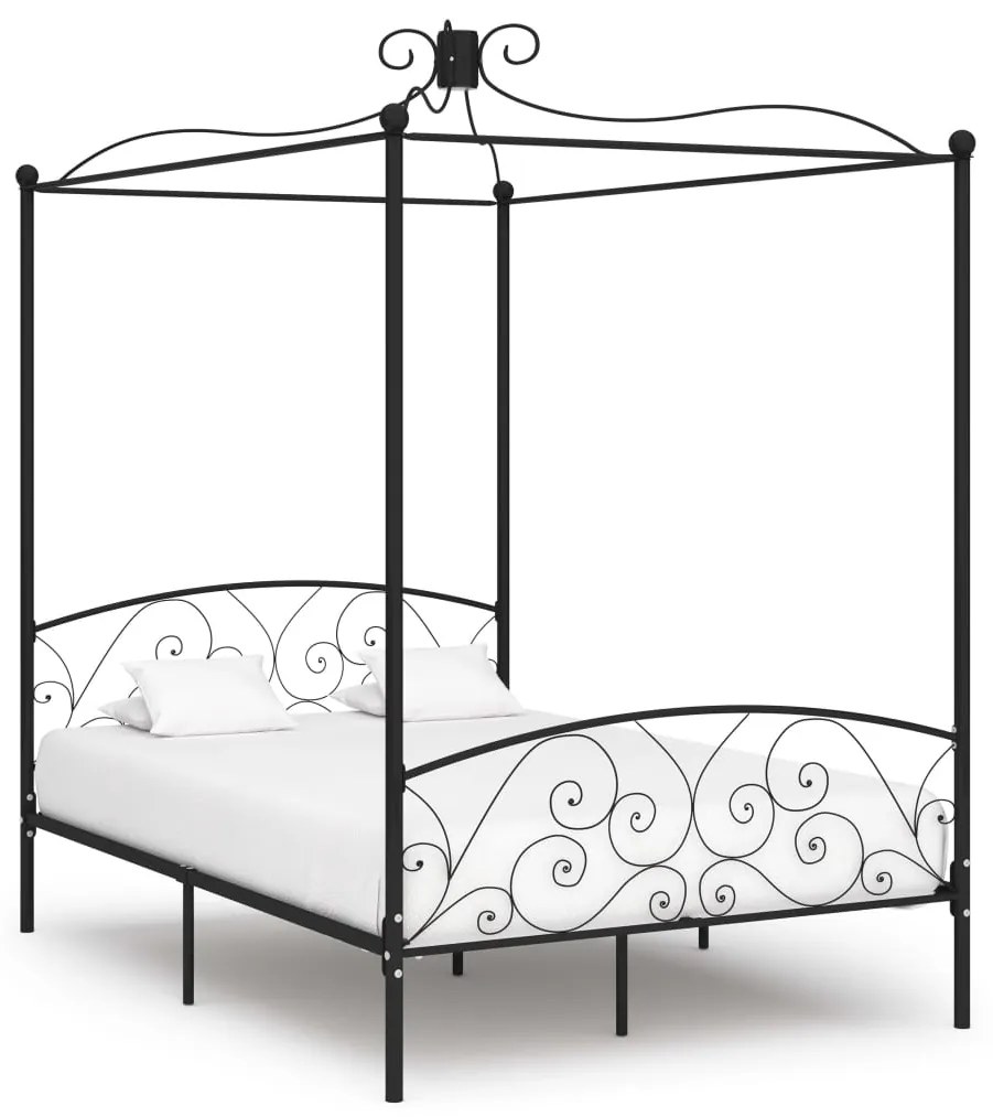 284477 vidaXL Cadru de pat cu baldachin, negru, 140 x 200 cm, metal
