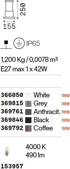 Stalp iluminat exterior IP54 TRONCO PT1 H25 GRIGIO