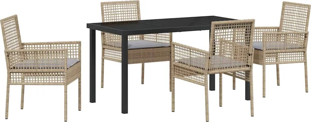 vidaXL Set de masă pentru grădină cu pernă 5 pcs Bej poliratan