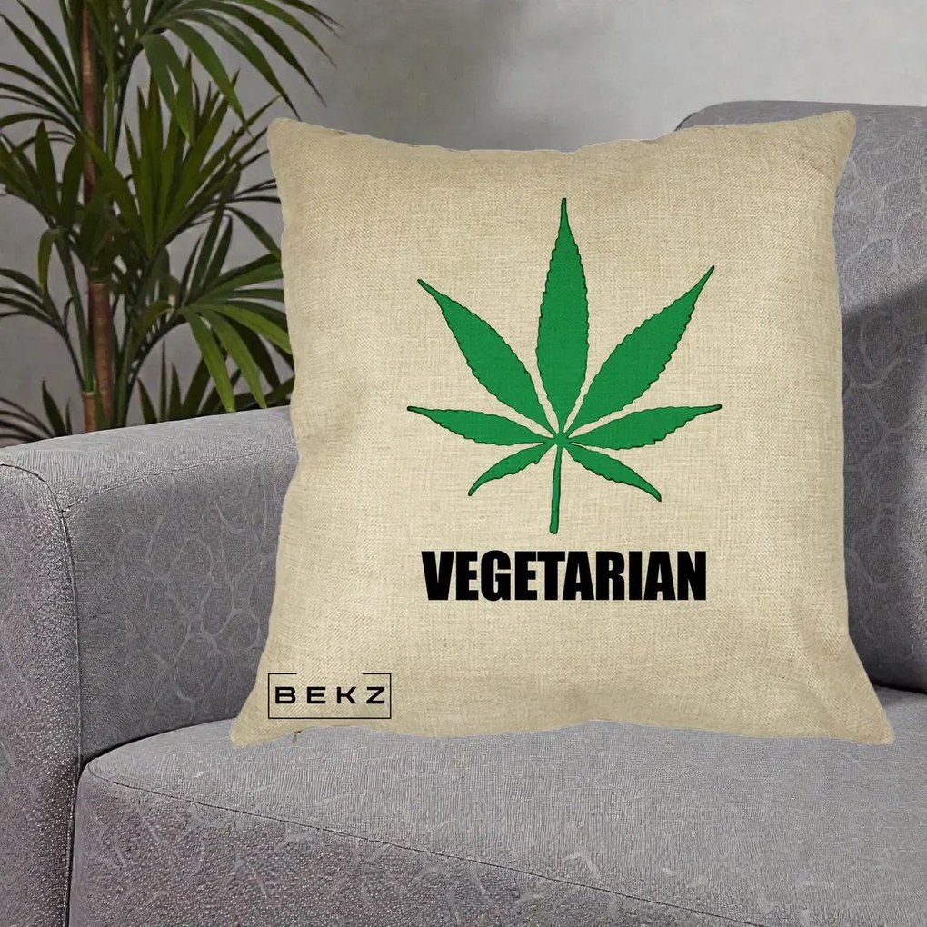 Perna Decorativa Vegetarian cu Frunza, 40x40 cm, Crem, Husa Detasabila, Perna Inclusa, BEKZ®