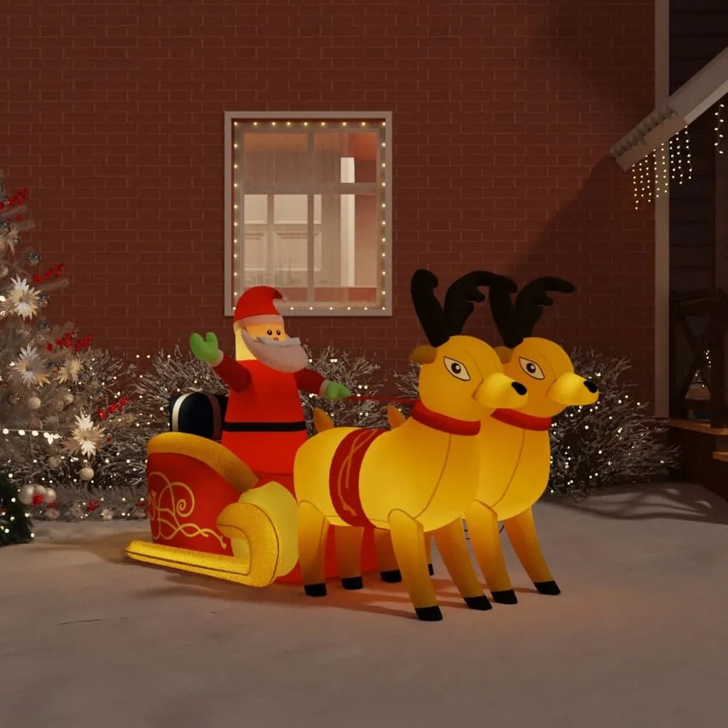 345330 vidaXL Decorațiune gonflabilă cu Moș Crăciun și reni, LED-uri, 130 cm